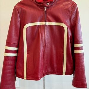 Wilsons Leather Women's Red Jacket with Cream Stripes